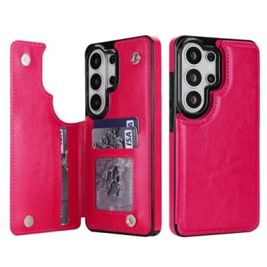 Imagem de Capa carteira para Samsung Galaxy S26 Ultra, capa fina de couro com compartimentos para cartões e fecho magnético, recurso de suporte, capa protetora de TPU para uso diário, negócios e viagens (rosa