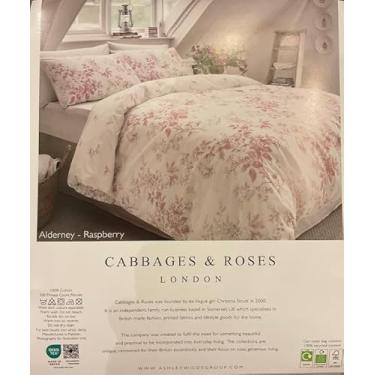 Imagem de Cabbages & Roses Coleção London Luxurious Home, conjunto de edredom King de 3 peças, 100% algodão percal nítido e legal, qualidade de hotel King (padrão dos EUA) (padrão floral de framboesa Alderney)