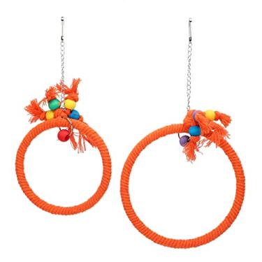 Imagem de Cuofyunl corda de algodão para animais de estimação, papagaio, balanço, anel pendurado, escalada, mastigar, brinquedos, acessório de gaiola (Laranja)