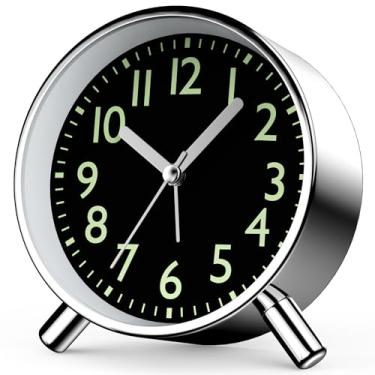 Imagem de Anmileely Despertador analógico, silencioso, retrô, sem tique-taque, relógio de metal redondo com luz noturna, soneca, operado por bateria, para quarto, cabeceira, mesa, escritório, viagem ou presente