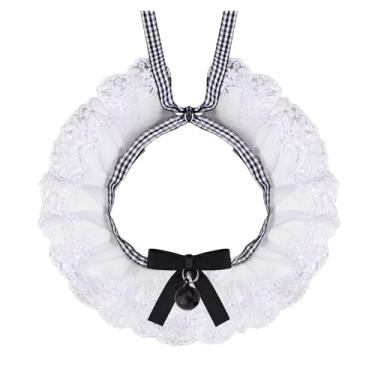 Imagem de Coleira de gravata borboleta com sino, gravata borboleta preta para coleira de cachorro com renda branca, gravata borboleta para animais de estimação, acessórios para cães, gatos, filhotes, gatinhos