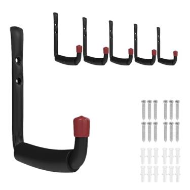 Imagem de BRCRXW Pacote com 6 ganchos de garagem resistentes, fácil de instalar ganchos de armazenamento de escada de aço de 12 cm, organizador de parede com almofadas de EVA para caiaques, bicicletas, cadeiras