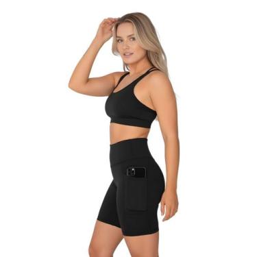 Imagem de Bermuda Fitness Feminina Com Bolsos Laterais Para Celular Cor:PretoTam