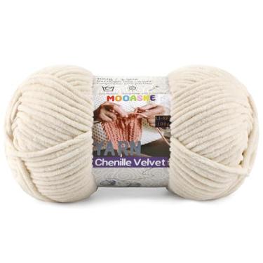 Imagem de Fio grosso para crochê e tricô – Fio super volumoso de chenille de pelúcia fácil de usar 100 g/131 m - Fio de veludo ultramacio para bebês para iniciantes e projetos amigurumi, cáqui