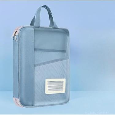 Imagem de Bolsa de documentos transparente com alça, pasta organizadora para estudos, provas e livros, arquivo portátil para uso diário e transporte de materiais A4 (azul)