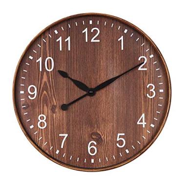 Imagem de U5GAAALPPQ9 Relógio de parede retrô de cor de madeira, quartzo silencioso, sem tique-taque, redondo, imitação de madeira, clássico, vintage, decoração relógio, números árabes, plástico e 1# 30 cm (2