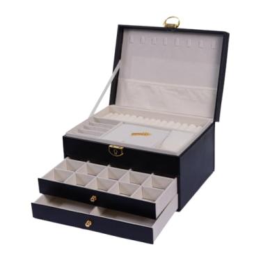 Imagem de Porta Joias Luxo 3 Camadas com Gavetas, Caixa Organizadora de Joias, Brincos, Relógios, Pulseiras, Bijuterias e Mais. Interior em Veludo para Proteção contra Riscos. Charmosa e Compacta Com Chave