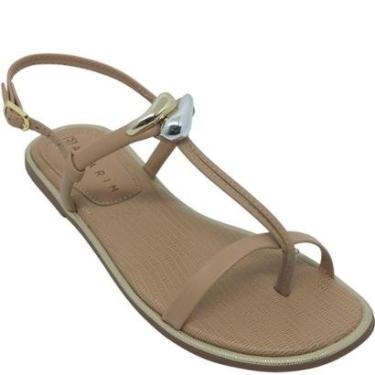 Imagem de Sandália Ramarim Feminina com Enfeite Dourado e Prata-Feminino