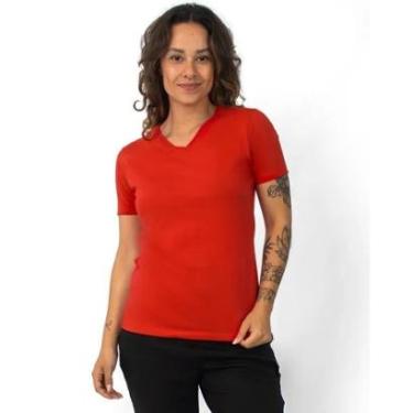 Imagem de Camiseta Baby Look Gola V Algodão Feminina Básica Mirante-Feminino