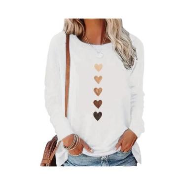 Imagem de Camiseta Feminina Y2K Com Estampa De Coração, Manga Comprida, Gola Red