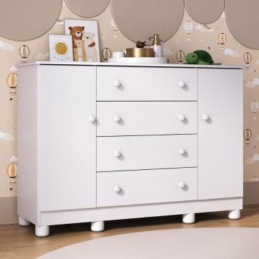 Imagem de Cômoda Infantil 125cm 2 Portas E 4 Gavetas Allegra Multimóveis Mp4445 Branco Branco
