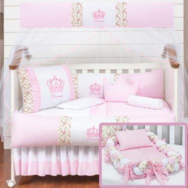 Imagem de Kit Berço 15 peças + Ninho Trança Coroinha Realeza Menina Princesa Pro