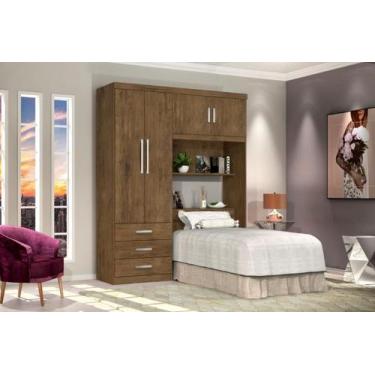 Imagem de Armário Roupeiro Guarda Roupas Solteiro com Cama + Baú na Cabeceira CA