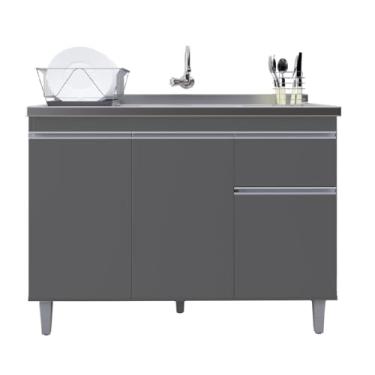 Imagem de Balcão Gabinete de Pia Pop 120cm Cinza S/Tampo 3 Portas 1 Gaveta