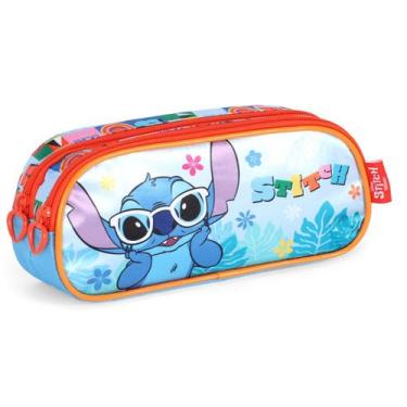 Imagem de Estojo Lilo Stitch Duplo Escolar Menina Disney Azul Licenciado - Luxce