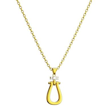 Imagem de Colar feminino banhado a ouro 18K com pingente de ferradura da sorte, Large, Aço de titânio, Sem Pedra Preciosa