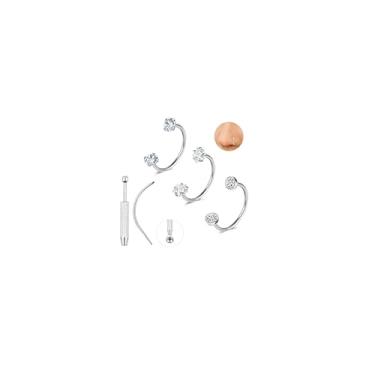 Imagem de AoedeJ Anéis de nariz em ferradura de 18 G, 8 mm/10 mm, aço inoxidável, roscados internamente, anéis de nariz com pedra dupla, para sapatos de cavalo, cartilagem, tragus, argolas, hélice, piercing