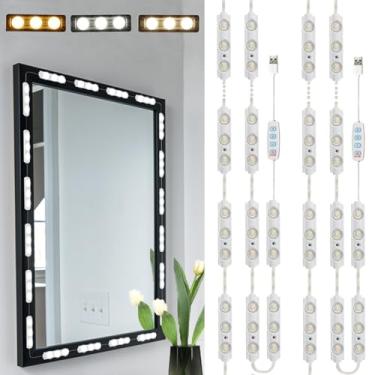 Imagem de Pacote com 2 luzes de espelho de LED, luzes de maquiagem estilo Hollywood de 3 cores, faixa de iluminação de cor e brilho regulável de 3 m para mesa de maquiagem e espelho de banheiro (espelho não