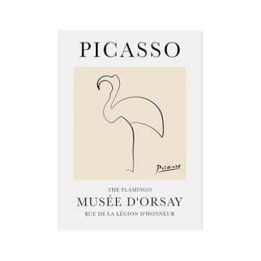 Imagem de Pintura em tela vintage Picasso desenho de linha de desenho de desenho de desenho de desenho de desenho de animal abstrato de arte de parede minimalista para decoração de sala de estar (SKU7,12 x 40
