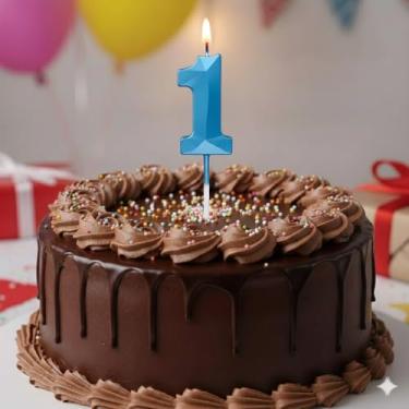 Imagem de Vela De Aniversário Mini Design Número Com 5Cm Silver Festas Azul (Número 1)