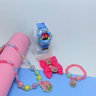 Imagem de Kit Relógio Infantil Digital Pisca Luz Toca Musica Hello Kitty + Colar