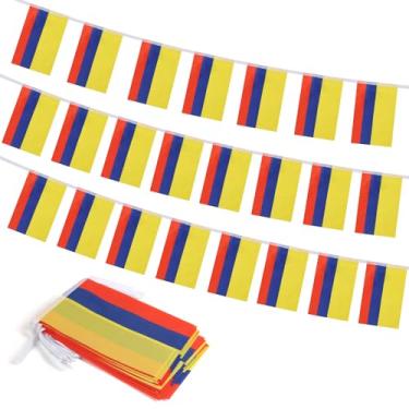 Imagem de Bandeira da Colômbia, pequenas mini bandeiras colombianas decoração patriótica para festas e eventos esportivos em sala de aula, 80 metros e 30 bandeiras