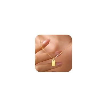 Imagem de LOVECOM Colar feminino com inicial de prata esterlina S925 banhado a ouro 14 k delicado nome letra nome quadrado colar A-Z etiqueta personalizada pingente corrente joias presentes de aniversário para