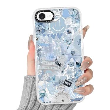 Imagem de FBHGLOA Capa de telefone para iPhone 16e de 6,1 polegadas, azul oceano, colagem, flor, borboleta, floral, paisagem marítima, transparente, antiamarelamento, à prova de choque, capa protetora para
