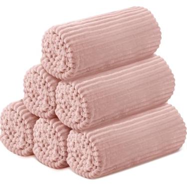 Imagem de Buryeah 6 mantas de flanela a granel 127 x 152 cm, cobertor de festa do pijama ao ar livre para casamento, leve, certificado Oeko-tex Standard 100 para presentes de sofás de rua (rosa vintage)