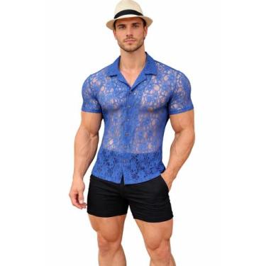 Imagem de Camisa Masculina de Renda Manga Curta Verão Aesthetic - EXECUÇÃO JEANS