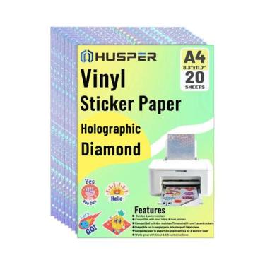 Imagem de Papel Adesivo Holográfico Diamante Imprimível Tamanho A4, 20 Folhas, V