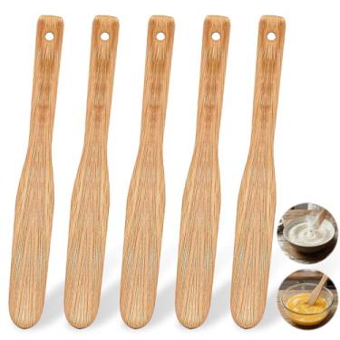 Imagem de Guduling Pacote com 5 espátulas de madeira de fermento, jato de massa fermentada de cabo longo, bico de madeira para recipientes profundos, utensílios de mistura de massa natural para assar e cozinhar