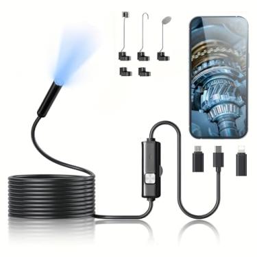 Imagem de Câmera de endoscópio portátil com luz – Boroscópio HD 1920p, 8 luzes LED ajustáveis, câmera Snake semi-rígida e à prova d'água IP67, adequada para inspeção de espaço confinado iOS e Android