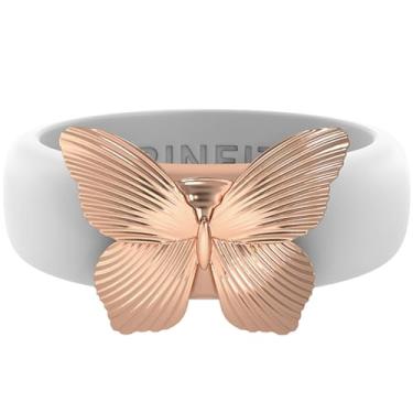 Imagem de Rinfit Anel feminino de silicone com borboleta de aço inoxidável - alianças de casamento de borracha - design pendente de patente, Size 7, Silicone, Sem Pedra Preciosa