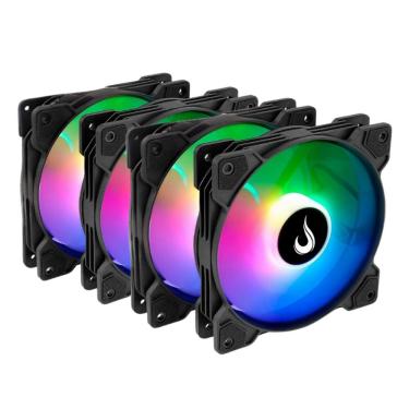 Imagem de Kit 4 Fans Rise Mode X Led Rainbow 120mm Preto - RM-XLD-RBW-4