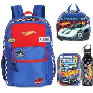 Imagem de KIT MOCHILA RODAS LANCHEIRA ESTOJO BOX GARRAFA HOT WHEELS-Masculino