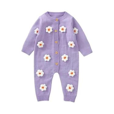 Imagem de Macacão De Acrílico De Manga Comprida Com Estampa Floral Para Bebês Me