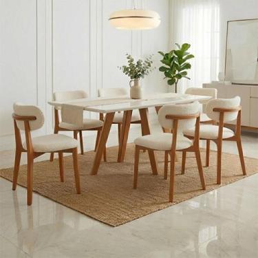 Imagem de Mesa de Jantar 1,60m com Tampo de Vidro e 6 Cadeiras Estofadas em Made