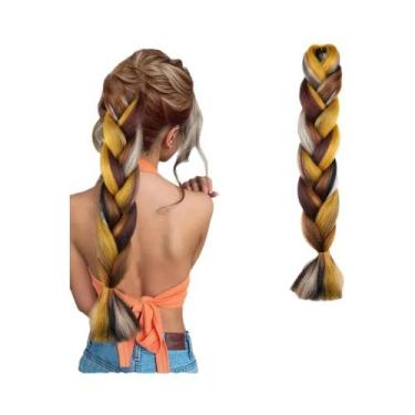 Imagem de Extensões De Cabelo Jumbo Coloridas Em Tons De Arco-Íris, Fibra Sintét