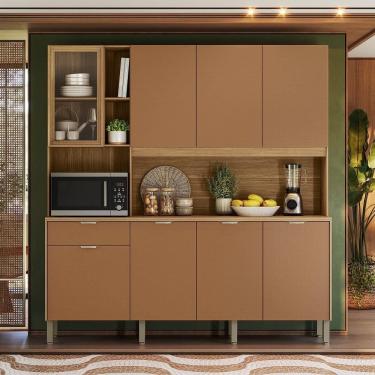 Imagem de Armário de Cozinha Compacto Kits Paraná Nature 8 Portas 1 Gaveta Nicho Decorativo 1,94m