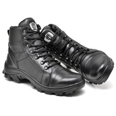 Imagem de Bota Coturno Militar Tática Couro Masculina Cano Baixo Preta Lisa-Masculino