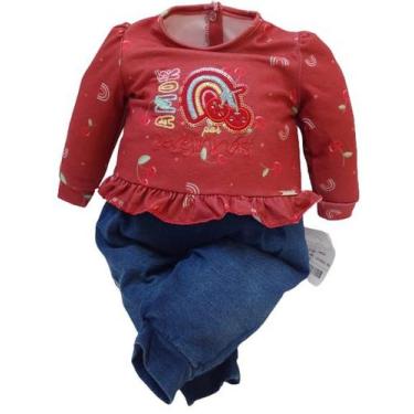 Imagem de Macacão Longo Jeans Finta Conjunto Bebê Menina Enxoval 13663 - Paraiso