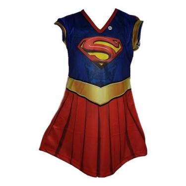 Imagem de Fantasia Infantil Roupa Super Girl Com Capa - Genérica, Azul, M, Polié