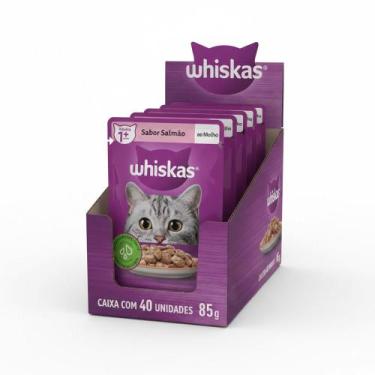 Imagem de Kit Ração Úmida Whiskas Sachê Salmão ao Molho para Gatos Adultos 40 Un