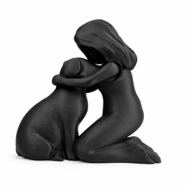Imagem de Escultura Estátua Mulher Abraçando Cachorro Moderno Decorar Cor:Branco
