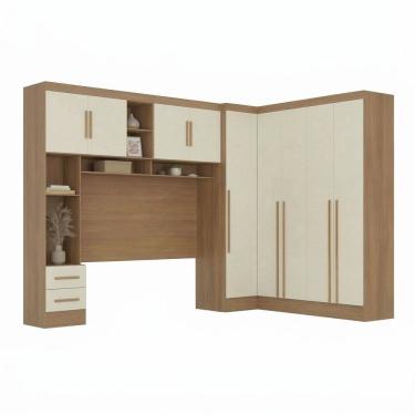 Imagem de Guarda-roupa Modulado 4 Peças 9 Portas com Cabeceira até 158cm Cinamomo/Off White