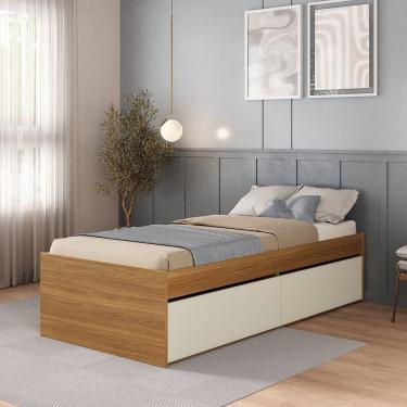 Imagem de Cama de Solteiro com 2 Gavetas Mdf Aurora Carvalho Hanover/Argila