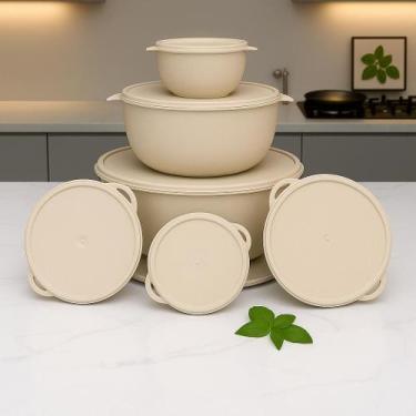 Imagem de Kit 6 Potes Plastico Redondos Bowl Livre Bpa - Casa Bella, Bege