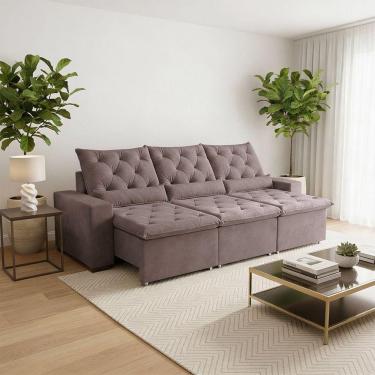 Imagem de Sofá Retrátil 2.10m Elegance Modelo Reclinável Com Suede Macio E Toque Premium Milão Bege