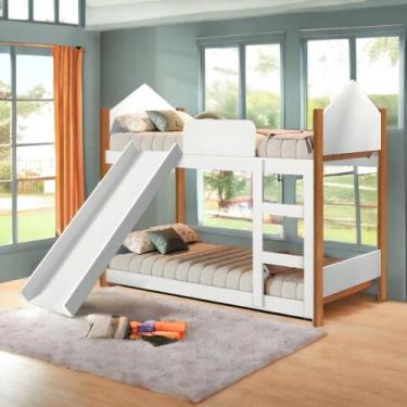 Imagem de Beliche Magia Branca E Nature Com Escorregador E 02 Colchões Gabrielli